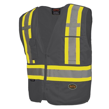 Pioneer Safety Vest for Men ? Hi Vis, Reflective Stripes, Zipper, Snap Break Away, 4 Pockets - Construction, Traffic, Security ? Black, Orange, Yellow/Green, V1021170U-XS